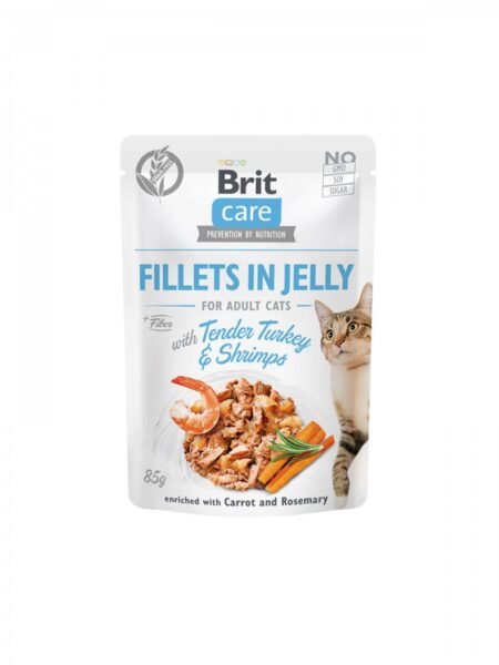 Brit Care Cat Pouch Fillets In Jelly For Adult Cats With Tender Turkey And Shrimps – 85 Gram